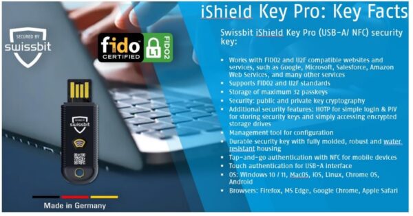 iShield Key Pro Security Key, Hardware Authenticator, USB-A and NFC Connection, FIDO2 Certified, U2F, HOTP, TOTP, PIV, 2FA, Black, (1pc) - Image 5